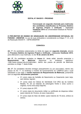 EDITAL N&deg; 004/2015 - PROGRAD Convoca&ccedil;&atilde;o em segunda