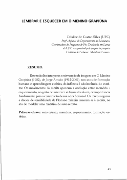 Lembrar e esquecer em o menino grapi&uacute;na ODALICE DE CASTRO