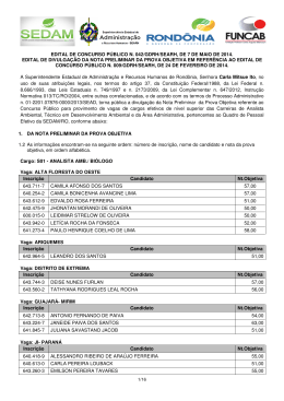 Resultado Preliminar Concurso SEDAM/2014/RO