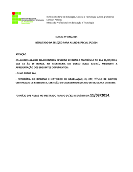 edital n&ordm; 029/2014 resultado da sele&ccedil;&atilde;o para aluno especial 2&ordm;
