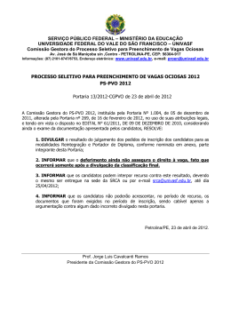 Portaria n&ordm; 13/2012 - Resultado da an&aacute;lise das - SRCA