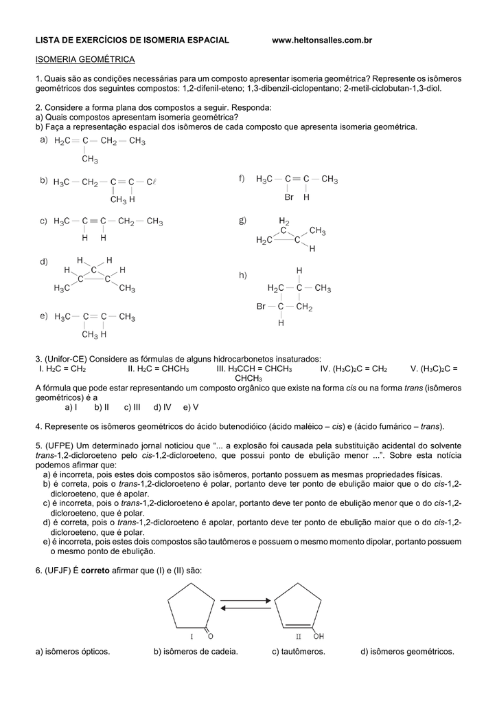 Exercicios De Isomeria Espacial
