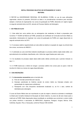 EDITAL PROCESSO SELETIVO DE ESTRANGEIRO N&deg; 01/2015