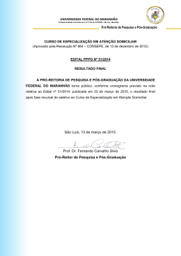 S&atilde;o Lu&iacute;s, 13 de mar&ccedil;o de 2015. Prof. Dr. Fernando Carvalho Silva