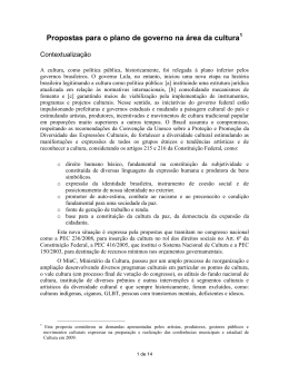 Propostas para o plano de governo na &aacute;rea da cultura