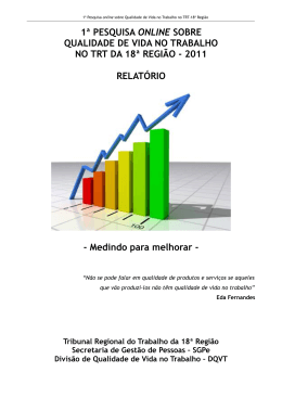 1&ordf; PESQUISA ONLINE SOBRE QUALIDADE DE VIDA NO