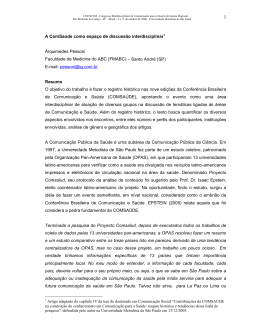 A ComSa&uacute;de como espa&ccedil;o de discuss&atilde;o interdisciplinar