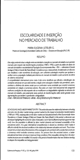 ESCOLARIDADE E |NSERÇÃO No MERCADO DE TRABALHO