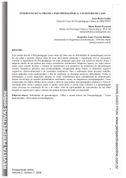 INTERVEN&Ccedil;&Atilde;O NA PR&Aacute;TICA PSICOPEDAG&Oacute;GICA: UM ESTUDO