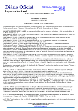Portaria/GM/MS n&ordm; 1.272, de 25/6/13, publicada no DOU