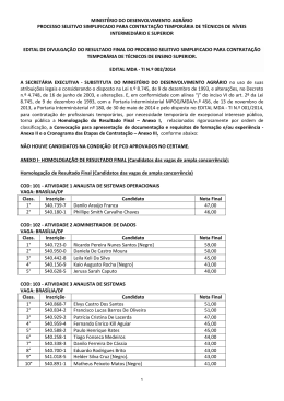 EDITAL MDA - Homologa&ccedil;&atilde;o do resultado e chamada para entrega