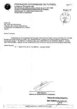 Proc. 066-15 &ndash; Blumenau x Tubar&atilde;o &ndash; S&eacute;rie B Junior