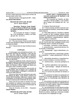 Projeto de Lei 5064/2001 - Sociedade Brasileira de Geof&iacute;sica