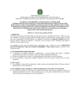 Edital de Matr&iacute;cula PSE 2012.2 (1&ordf; Chamada)