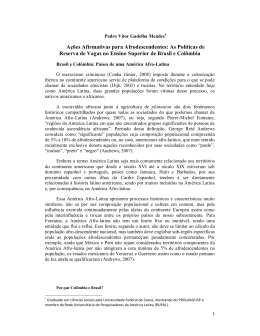 A&ccedil;&otilde;es Afirmativas para Afrodescendentes: As Pol&iacute;ticas