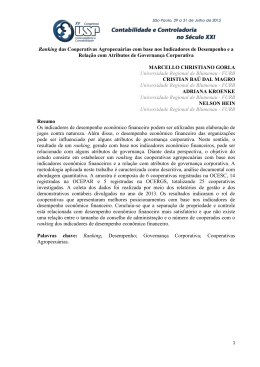 Ranking das Cooperativas Agropecu&aacute;rias com base nos