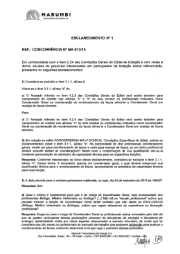 Esclarecimento N&deg; 01 &ndash; Concorr&ecirc;ncia MA 013-15