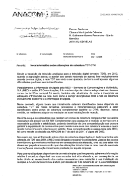 ANACOM - Nota informativa sobre altera&ccedil;&otilde;es de cobertura TDT-DTH