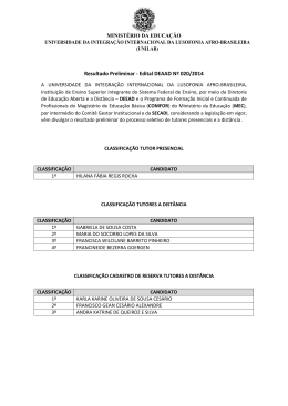 Resultado Preliminar - Edital DEAAD Nº 020/2014