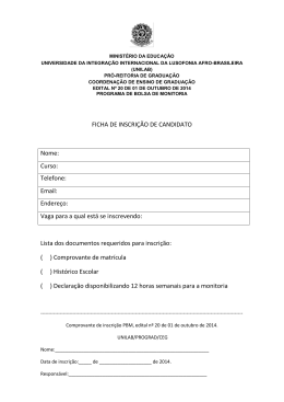FICHA DE INSCRI&Ccedil;&Atilde;O DE CANDIDATO Nome: Curso