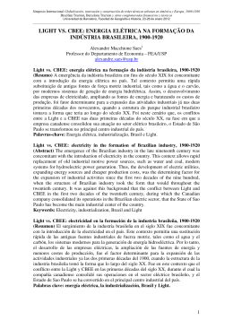 energia el&eacute;trica na forma&ccedil;&atilde;o da ind&uacute;stria brasileira, 1900-1920