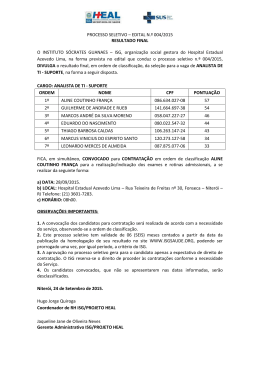 PROCESSO SELETIVO – EDITAL N.º 004/2015 RESULTADO