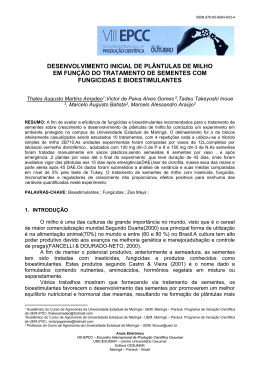 desenvolvimento inicial de pl&acirc;ntulas de milho em fun&ccedil;&atilde;o do