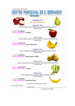 Ementas da Creche, Jardim de Inf&acirc;ncia, CATL e Servi&ccedil;o a Idosos