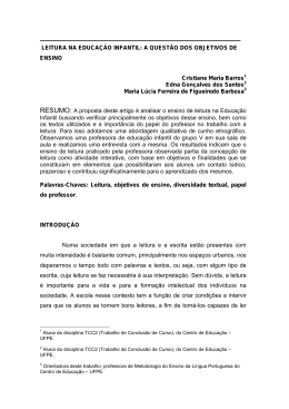 leitura na educa&ccedil;&atilde;o infantil: a quest&atilde;o dos objetivos de ensin