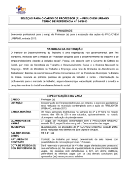 sele&ccedil;&atilde;o para o cargo de professor (a) &ndash; projovem urbano