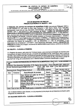 ATA DE REGISTRO DE PREços - Tribunal de Justiça de Rondônia