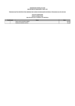 Classifica&ccedil;&atilde;o Nome Nota 1 JOS&Eacute; LUIS DE OLIVEIRA CABRAL 929