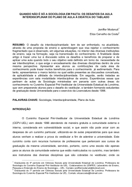 QUANDO N&Atilde;O &Eacute; S&Oacute; A SOCIOLOGIA EM PAUTA: OS