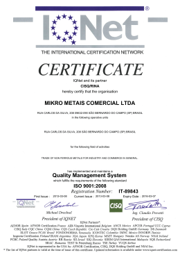 MIKRO METAIS COMERCIAL LTDA Quality Management System