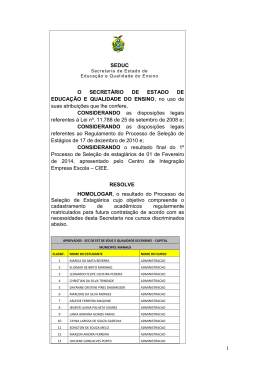 RESULTADO PROCESSO SELETIVO DE EST&Aacute;GIO