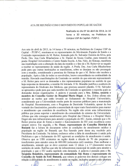 ATA DE REUNIÃO COM O MOVIMENTO POPULAR DE SAÚDE