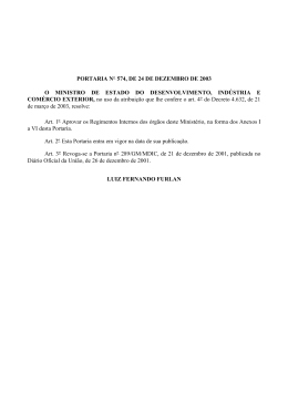 PORTARIA N&ordm; 574, DE 24 DE DEZEMBRO DE 2003 O MINISTRO