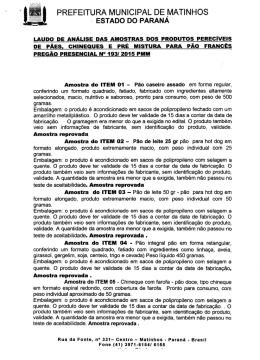 laudo de an&aacute;lise amostras - Prefeitura Municipal de Matinhos