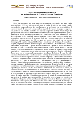 Din&acirc;micas das Equipes Empreendedoras em Apoio ao