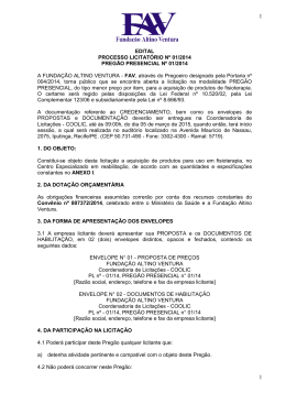 EDITAL PROCESSO LICITAT&Oacute;RIO N&ordm; 01/2014 PREG&Atilde;O
