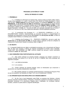PROCESSO LICITAT&Oacute;RIO N&ordm; 31/2009 EDITAL DE PREG&Atilde;O N&ordm; 01