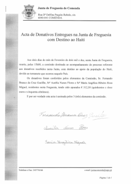 Acta de Donativos Entregues na Junta de Freguesia com Destino ao