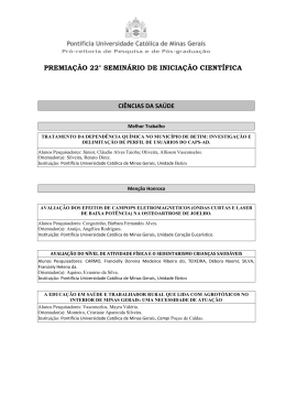 premia&ccedil;&atilde;o 22&deg; semin&aacute;rio de inicia&ccedil;&atilde;o cient&iacute;fica ci&ecirc;ncias da sa&uacute;de