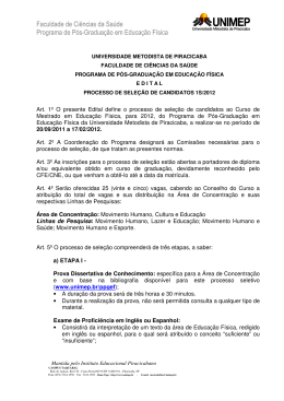 Faculdade de Ci&ecirc;ncias da Sa&uacute;de Programa de P&oacute;s