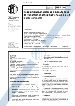 NBR 7037 Recebimento, instala&ccedil;&atilde;o e manuten&ccedil;&atilde;o de