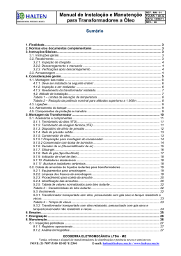 Manual de Instala&ccedil;&atilde;o e Manuten&ccedil;&atilde;o para Transformadores a &Oacute;leo