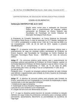 Delibera&ccedil;&atilde;o CEETEPS N&ordm; 009, de 9-1-2015