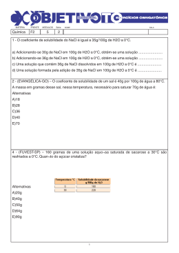 Qu&iacute;mica F2 5 2 1 - O coeficiente de solubilidade do NaCl &eacute; igual a