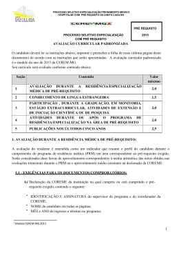 AVALIAÇÃO CURRICULAR PADRONIZADA O candidato deverá ler