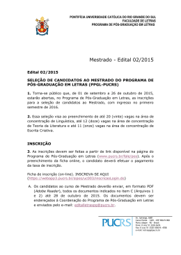 Edital de Sele&ccedil;&atilde;o para Mestrado 2016